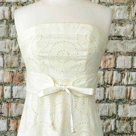 Plenty Tracy Reese Ivory Embroidered Strapless Midi Dress A-line Size 6 - Picture 2 of 9